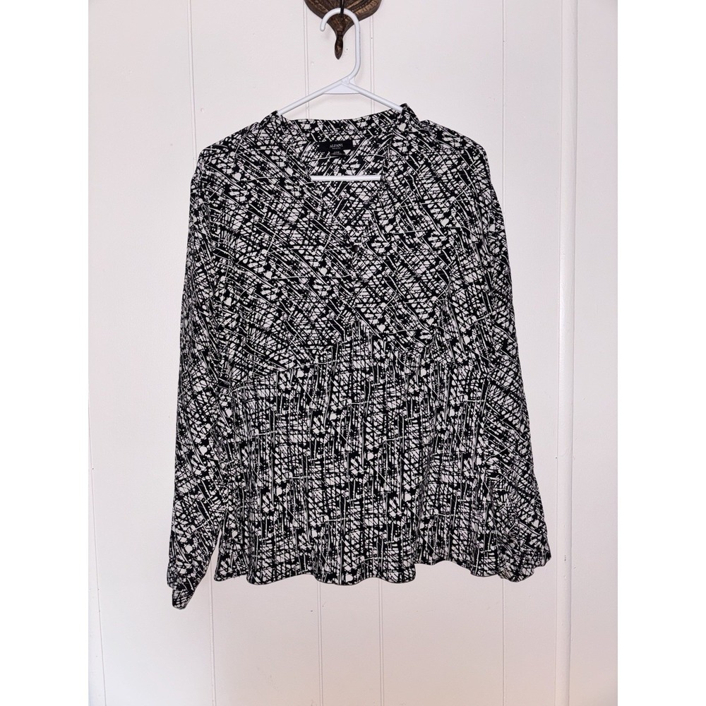 Alfani 100% SILK Women's Blouse‎ Black White Pattern 20W Semi Fitted